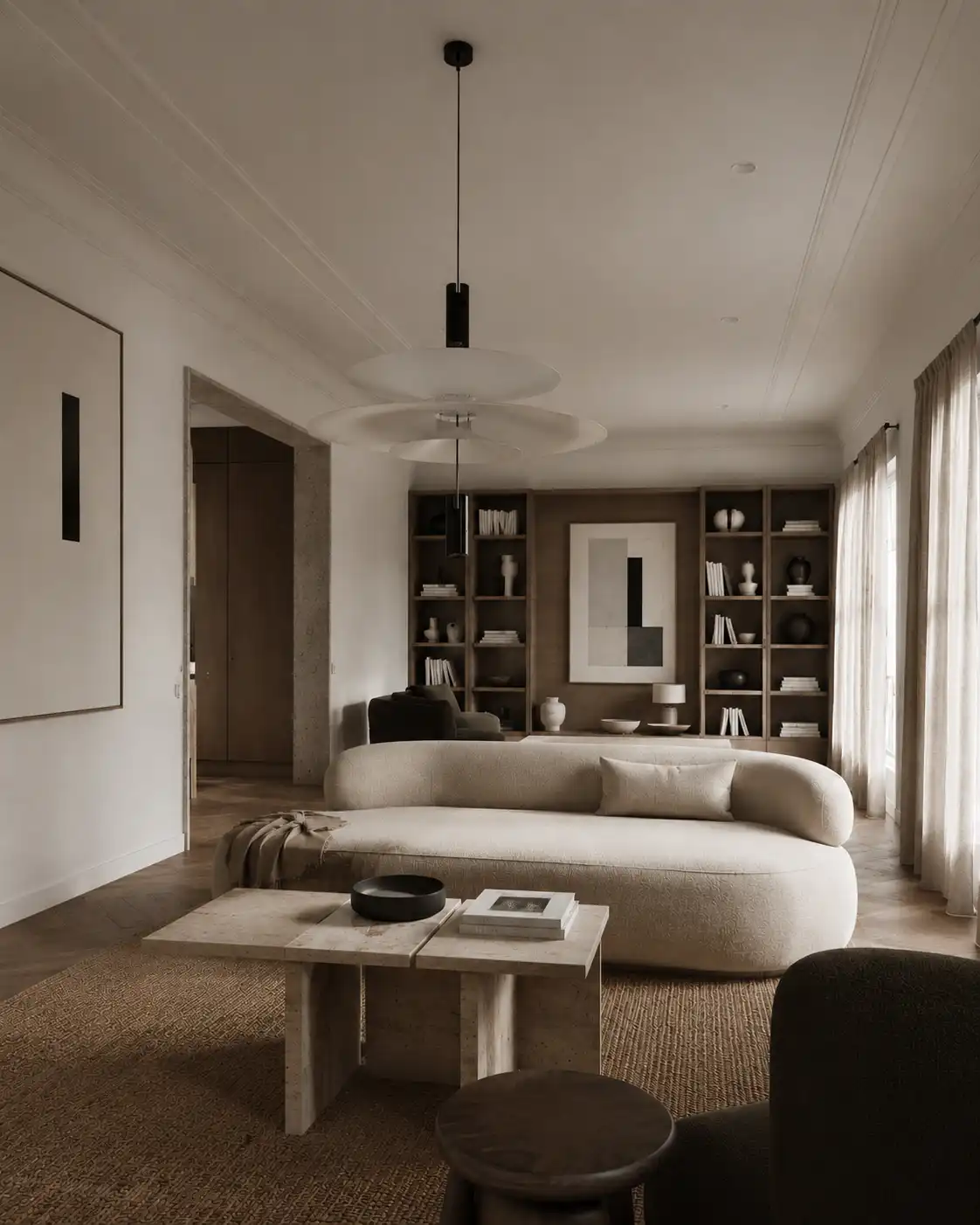 Salón con diseño de interiores en tonos neutros